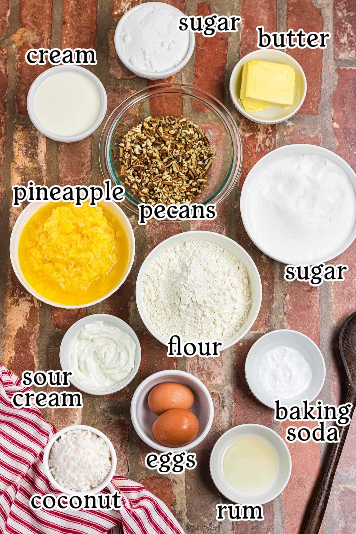 An overhead view of the ingredients in bowls with text overlay.