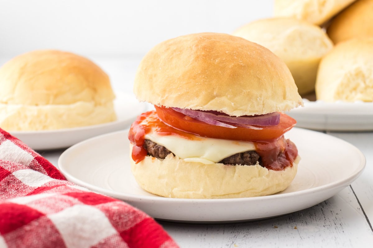 Cheeseburger with catsup dripping down the side.