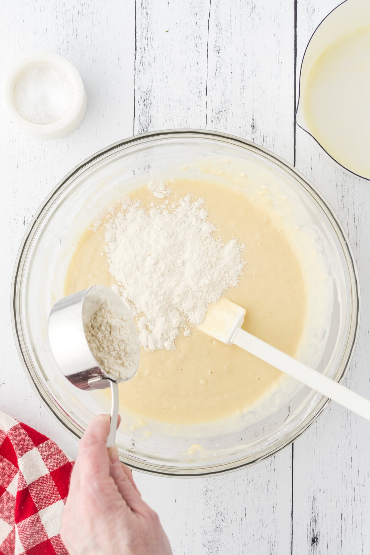 Flour is added to the milk mixture.