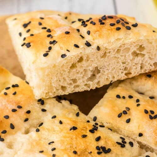 Closeup of a slice of Turkish bread.
