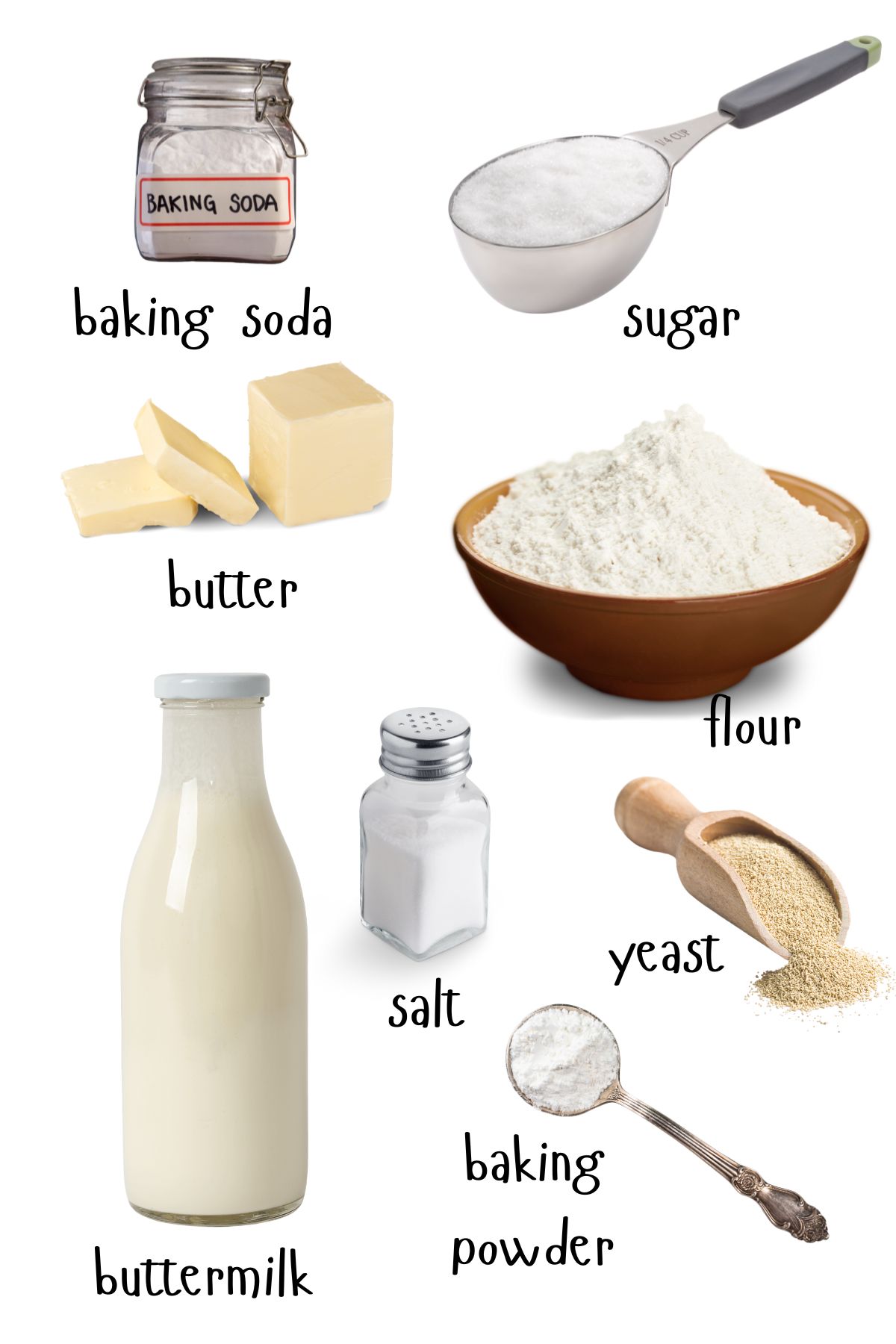Labeled ingredients for angel biscuits.