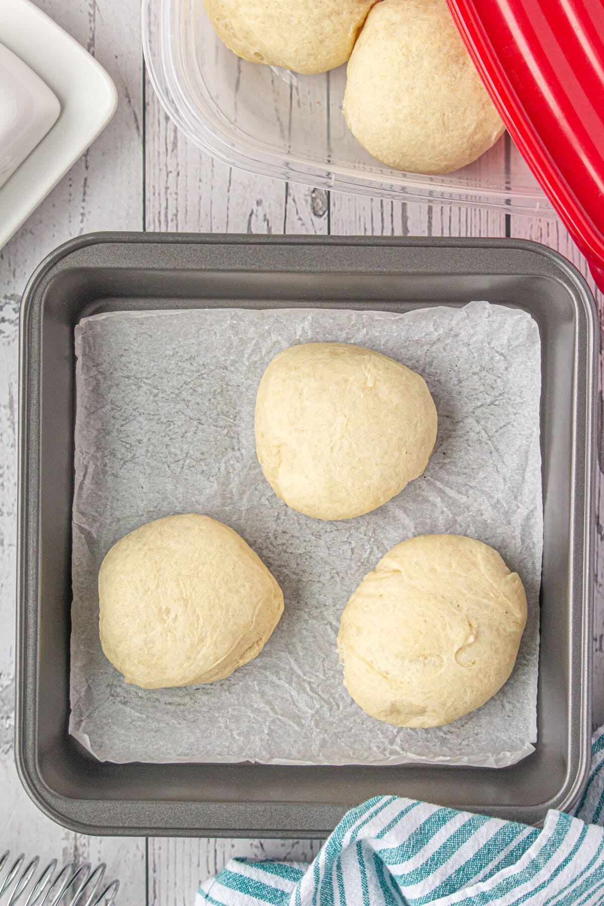 Brown and serve dinner rolls have been baked until done but not brown and frozen to be finished later.