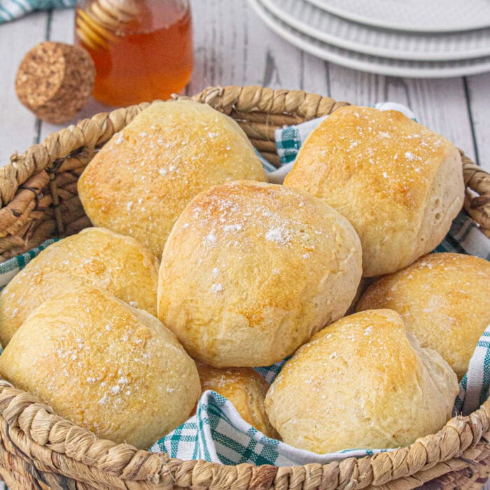 A basket of buttermilk dinner rolls.