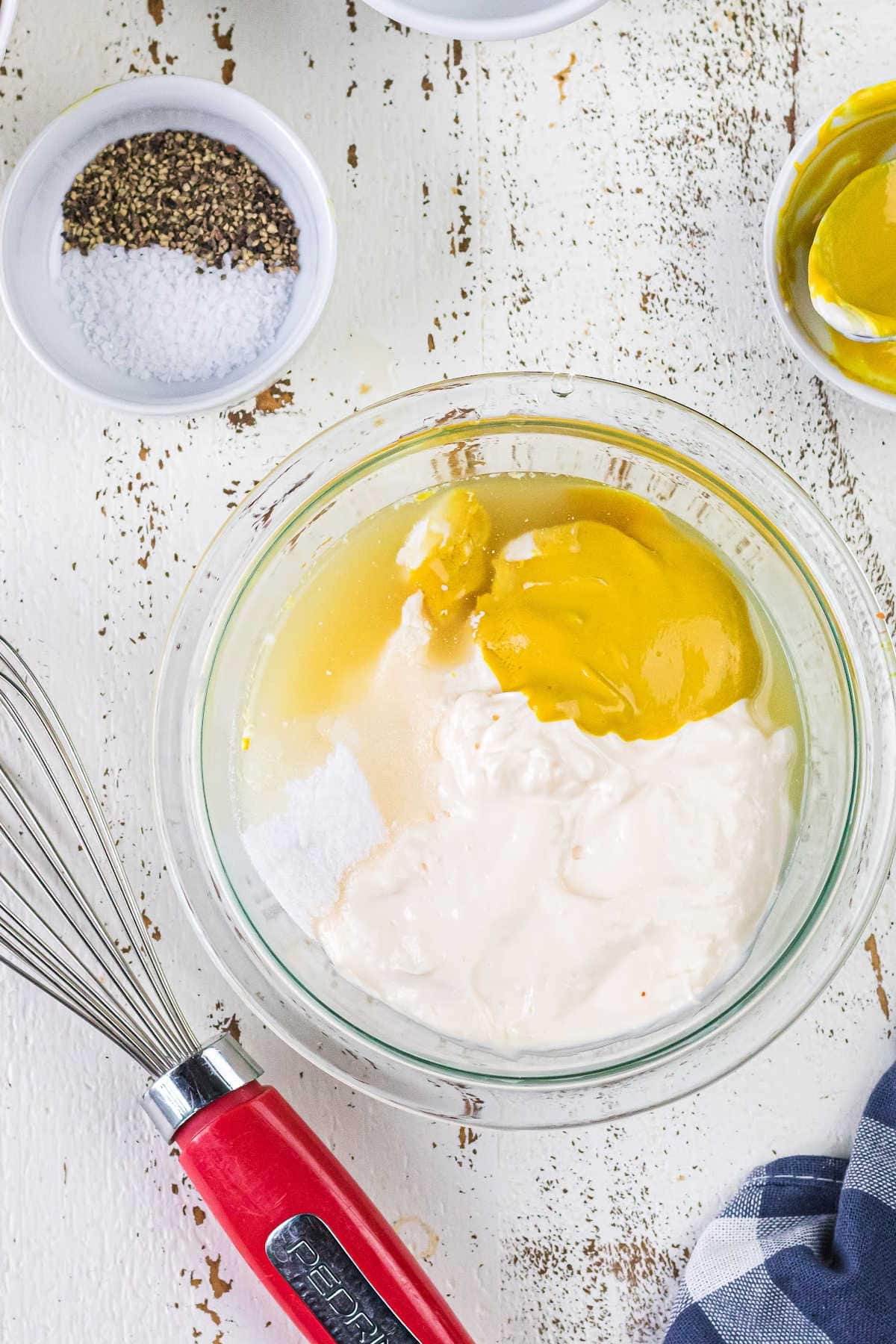 Ingredients for the dressing in a bowl