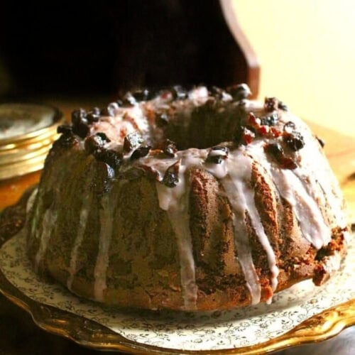 Bundt cake on a countertop.
