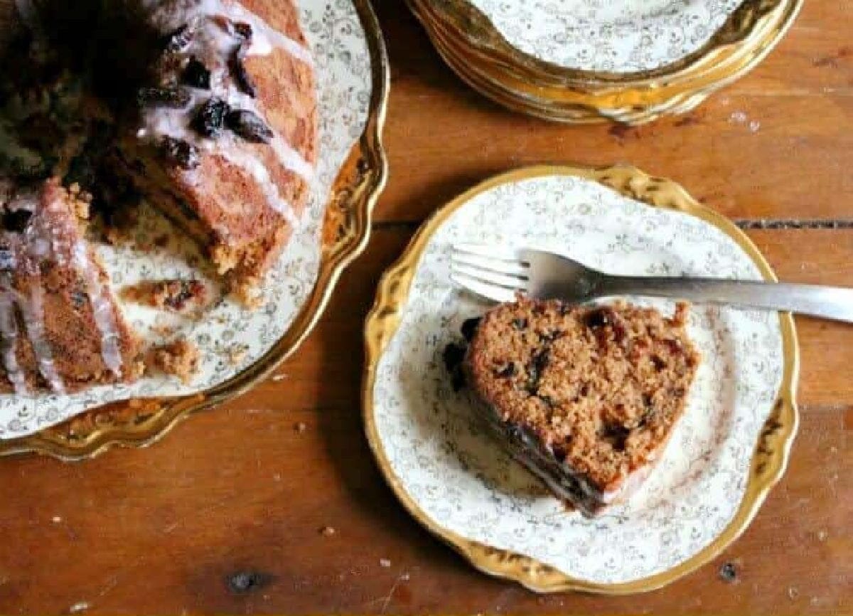 Slice of cake on a cake plate.