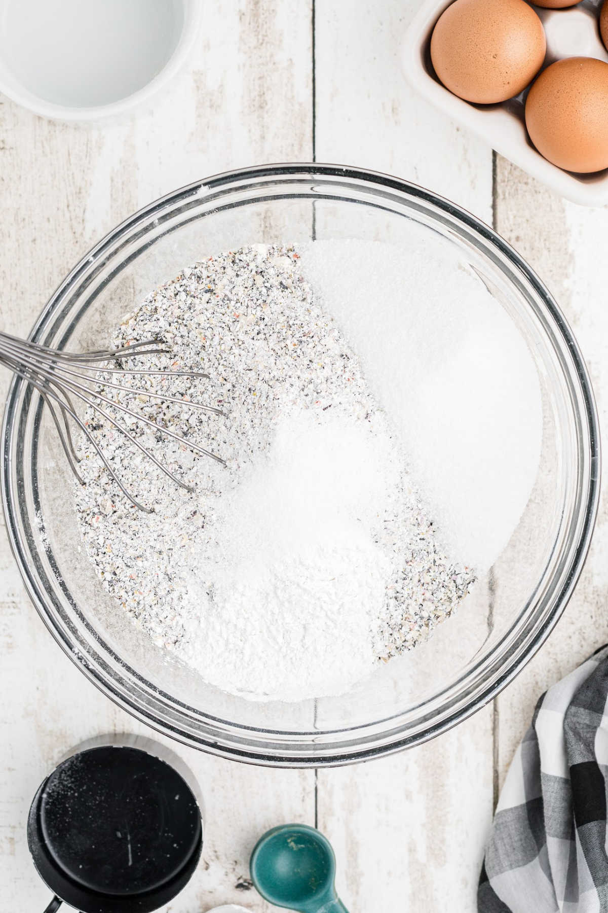 Dry ingredients being mixed in a bowl.