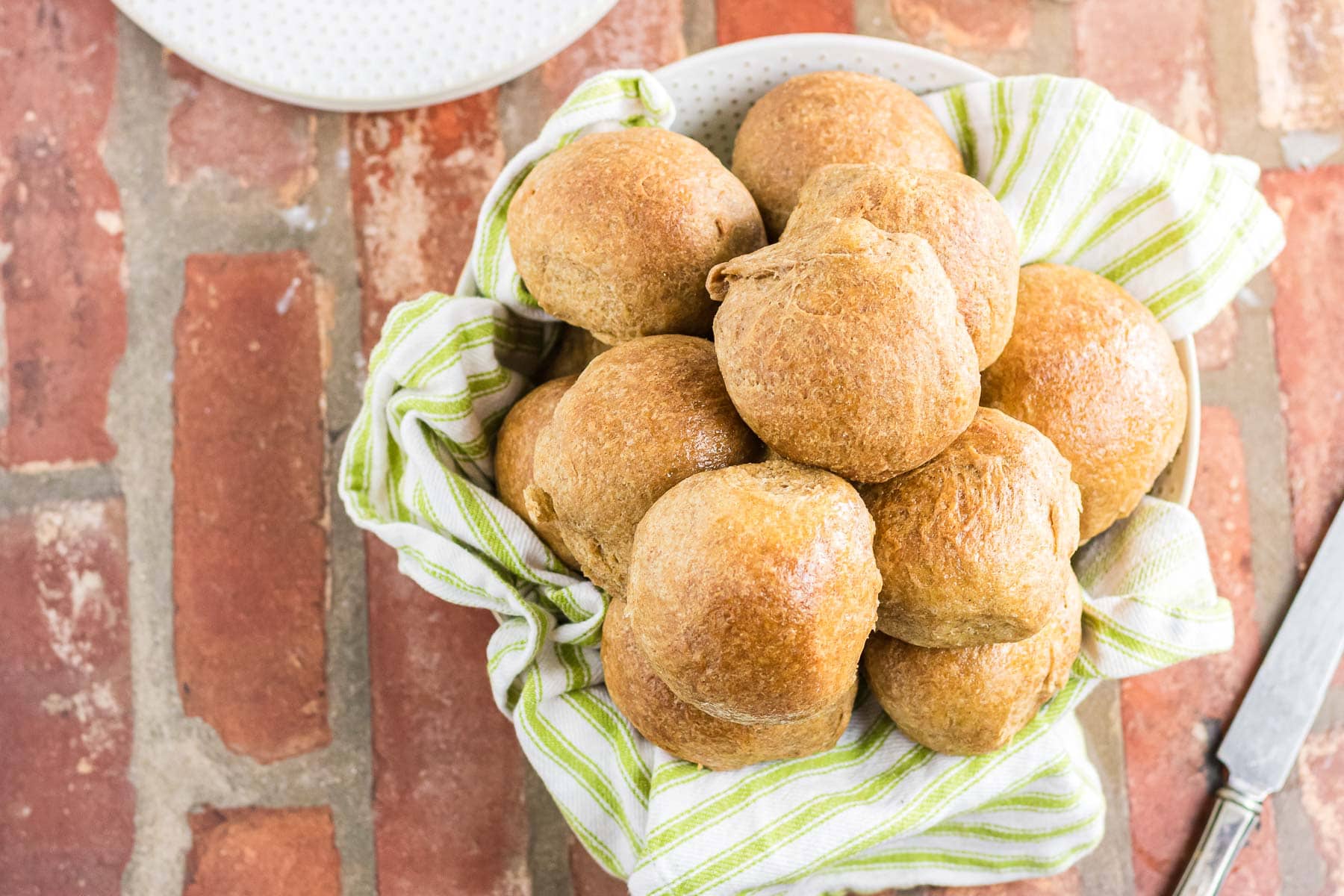 Overhead view of golden brown dinner rolls.