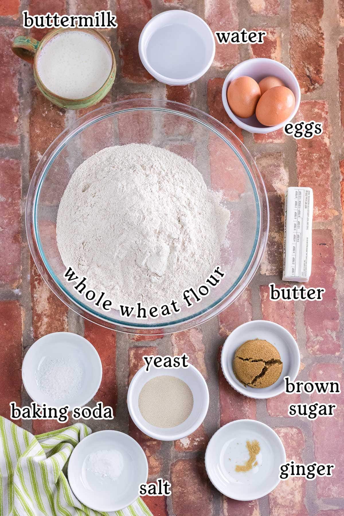 Labeled dinner roll recipe ingredients.