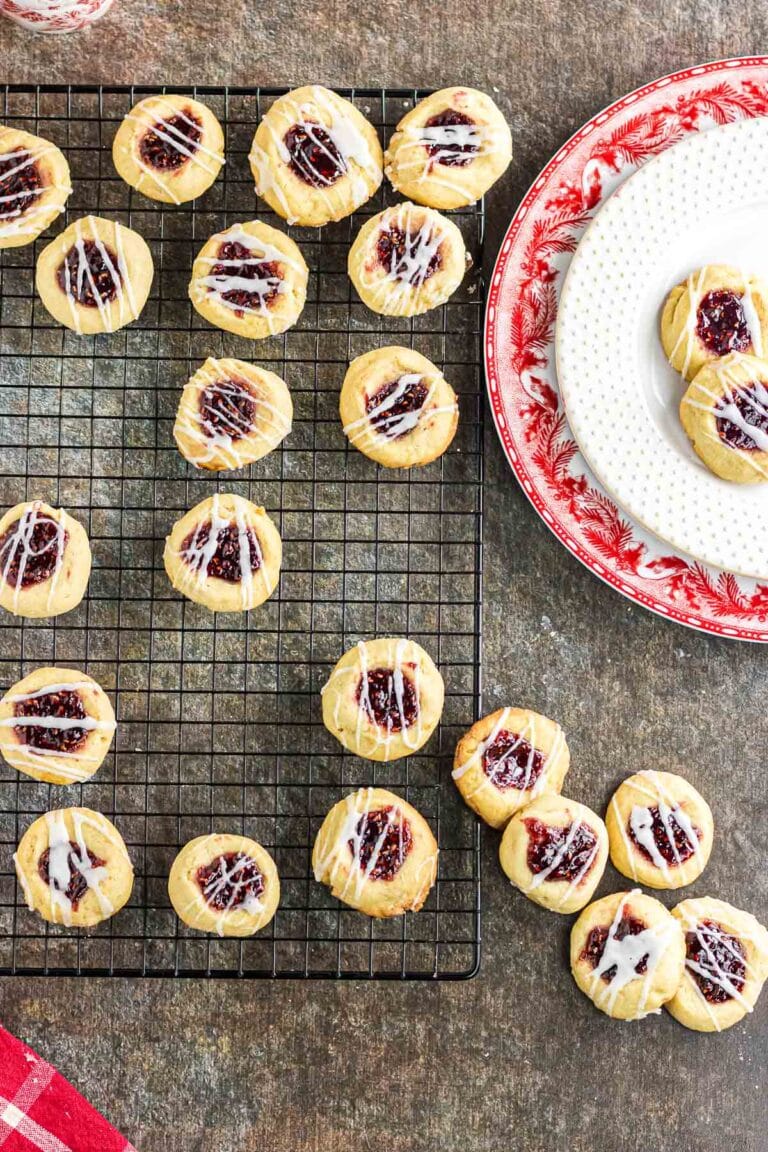 Raspberry Jam Thumbprint Cookies (Almond Shortbread) - Restless Chipotle