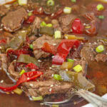 Pepper steak in the slow cooker.