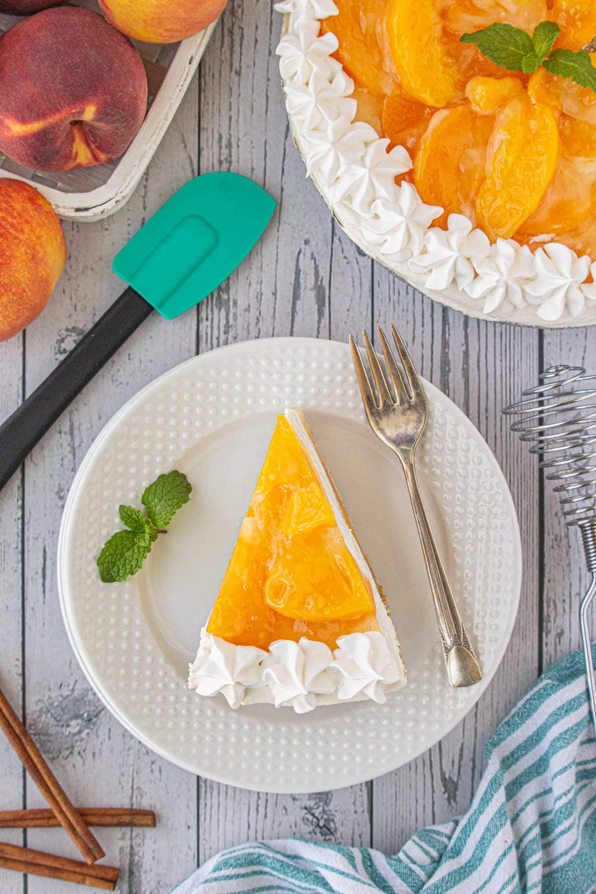 Overhead view of this pie on a white plate.