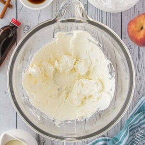 Cream cheese softened and beaten in a bowl