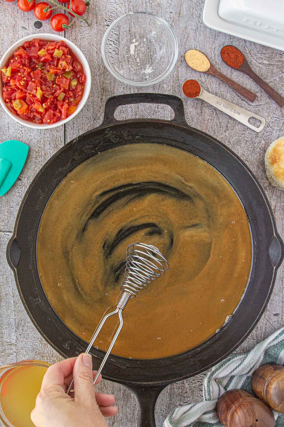 Cooked roux is a golden brown color.