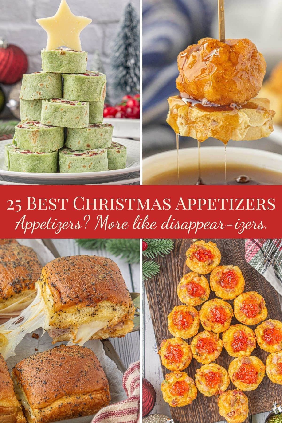 Collage of Christmas appetizers with title text overlay.