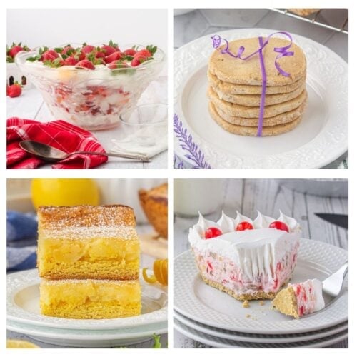 A collage of four different mother's day dessert.