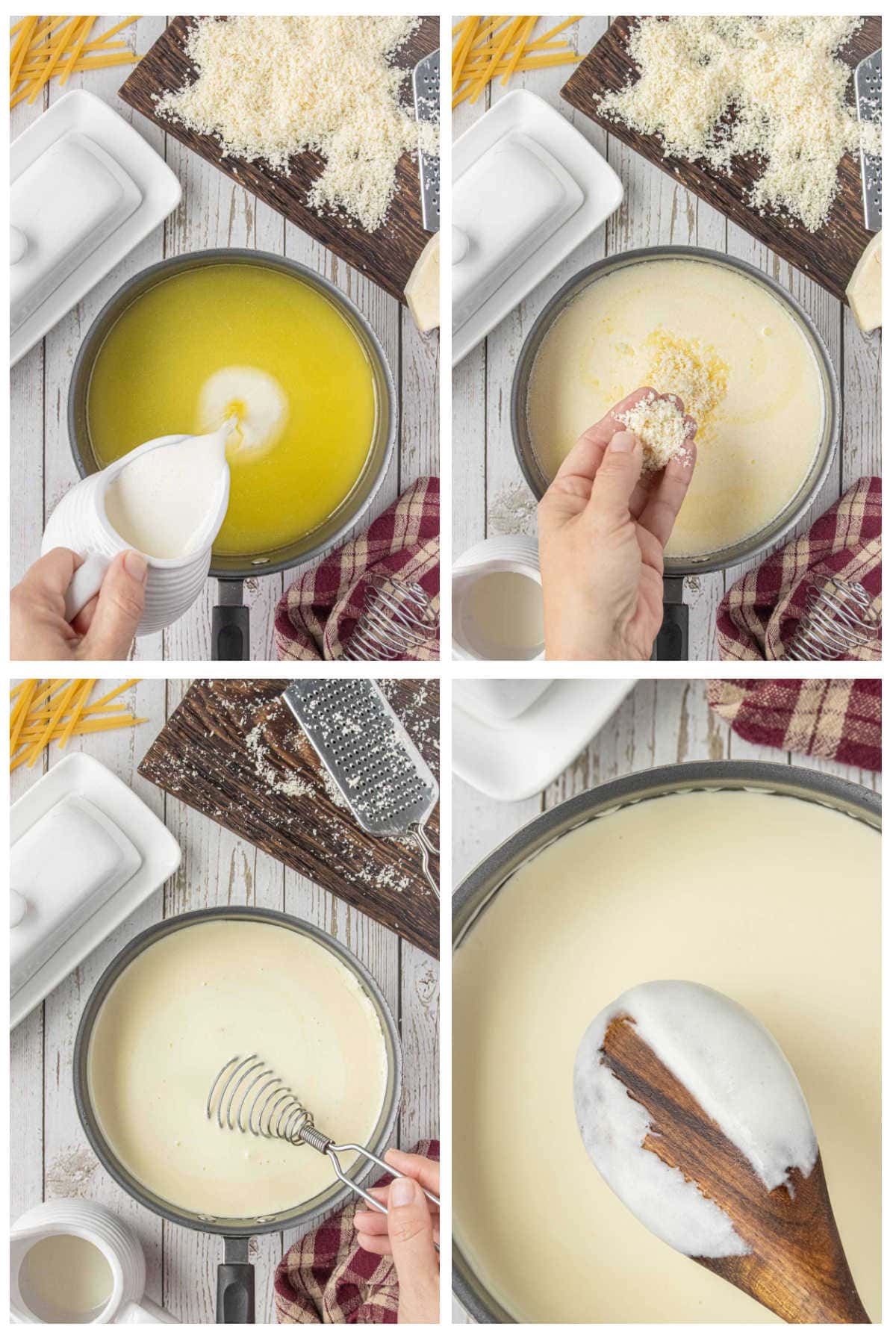 Step by step process for making homemade 3 ingredient Alfredo sauce