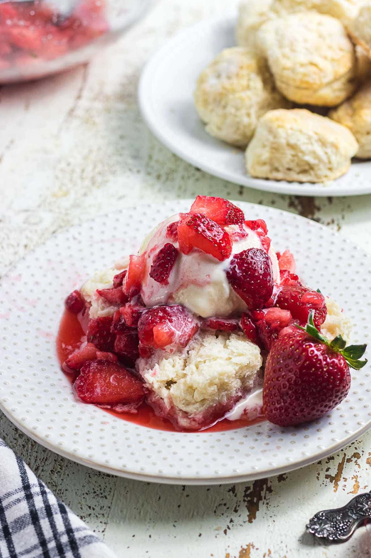 Strawberry shortcake with 3 ingredient cream soda biscuits, vanilla ice cream, and juicy strawberries