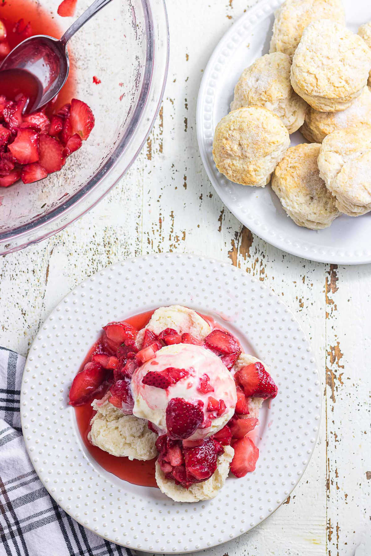 Easy strawberry shortcake made with cream soda biscuits, vanilla ice cream, and sweet strawberries