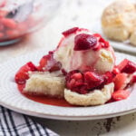 Strawberry shortcake with 3 ingredient cream soda biscuits, vanilla ice cream, and juicy strawberries