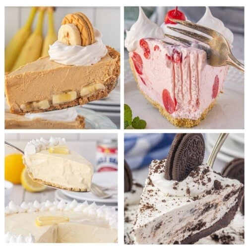 A collage of four vintage icebox pie recipes including peanut butter icebox pie.