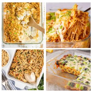A collage of easy potluck casserole recipes to bake and take!