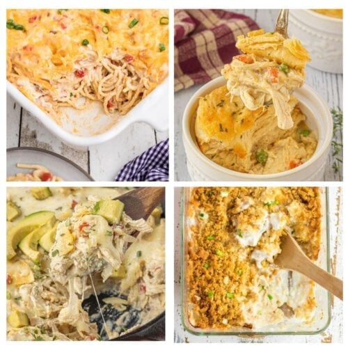 A collage of easy, creamy chicken casserole recipes for busy weeknights.