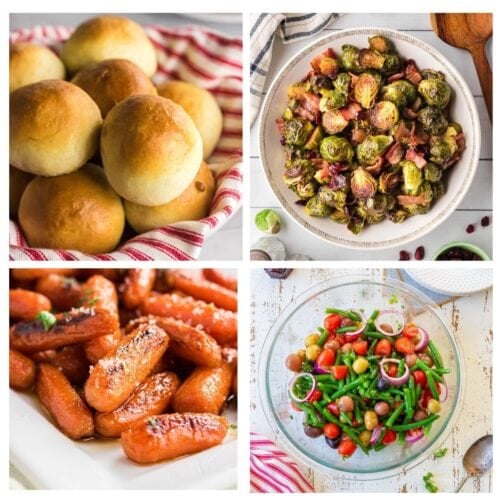 A collage of side dishes to serve with stuffed peppers.