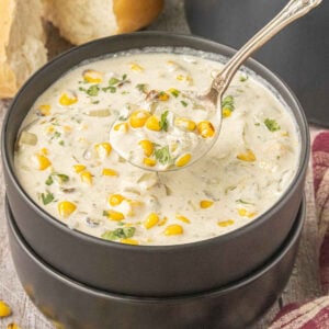 Creamy Hatch chile corn chowder with roasted corn and green chiles
