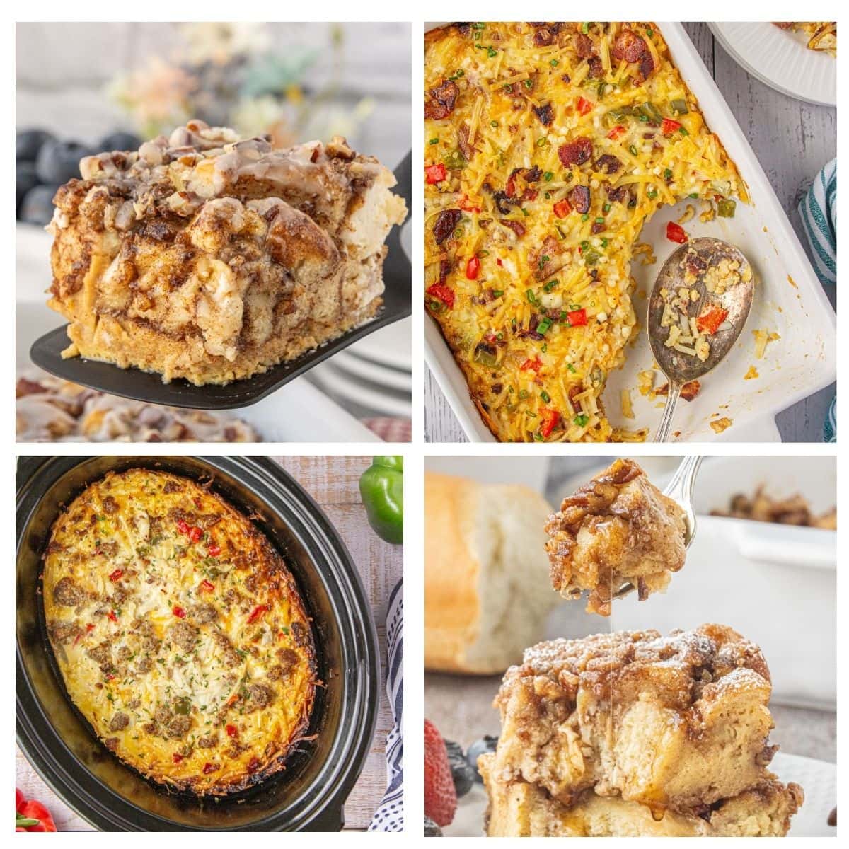 A collage of easy overnight breakfast casseroles.