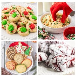 A collage of four different Christmas cookies from this collection.